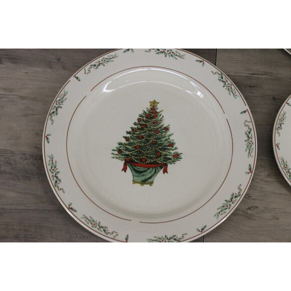 East Bay Import Co Ceramic Christmas Tree Holly Plates Set 7.5 & 10.5 Inches - Picture 2 of 10